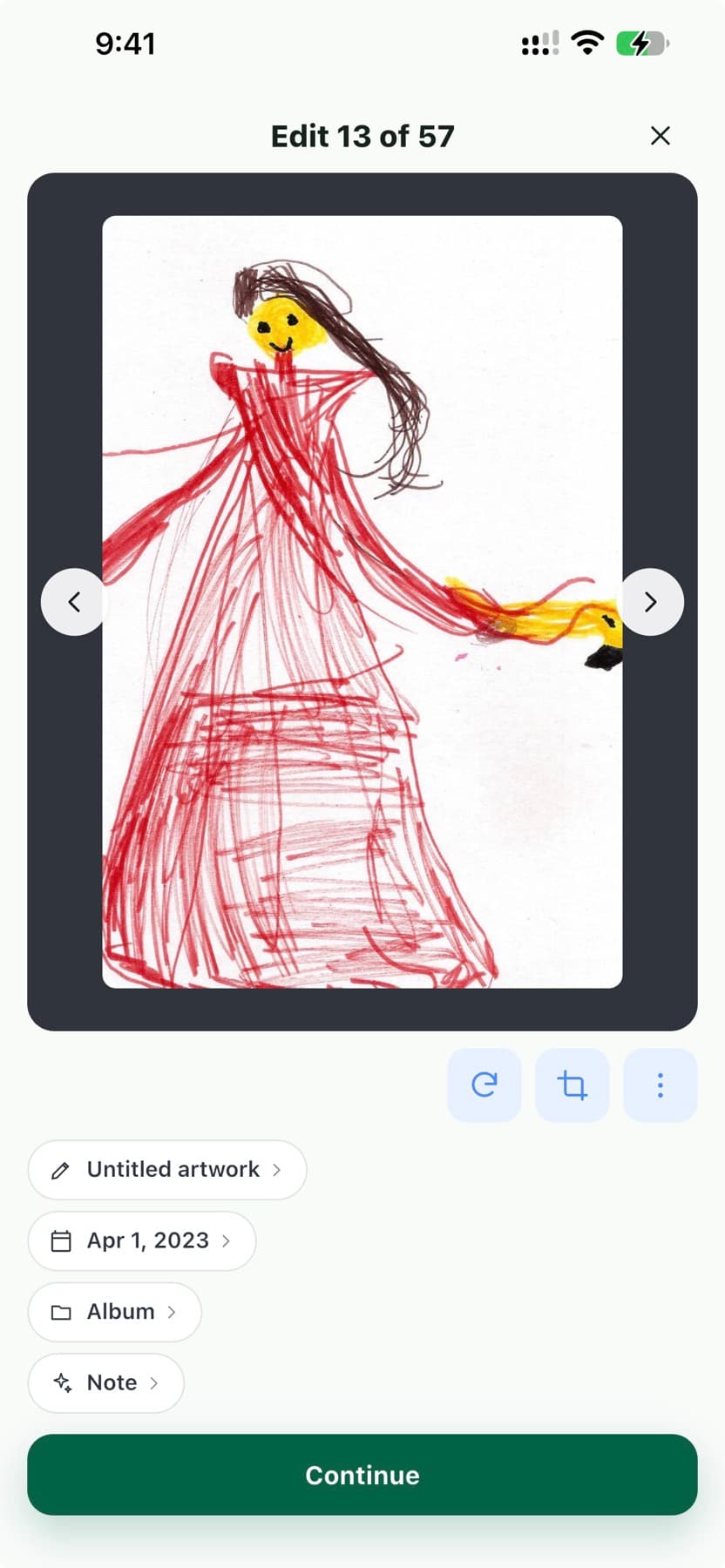 ArtYears artwork editor used when reviewing a scanned or imported piece