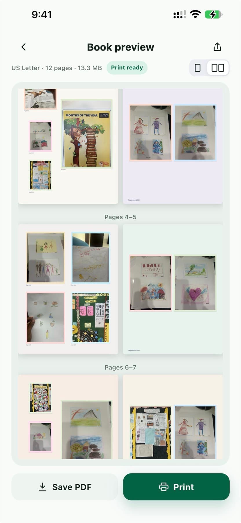 ArtYears Art Book print preview ready for AirPrint or PDF