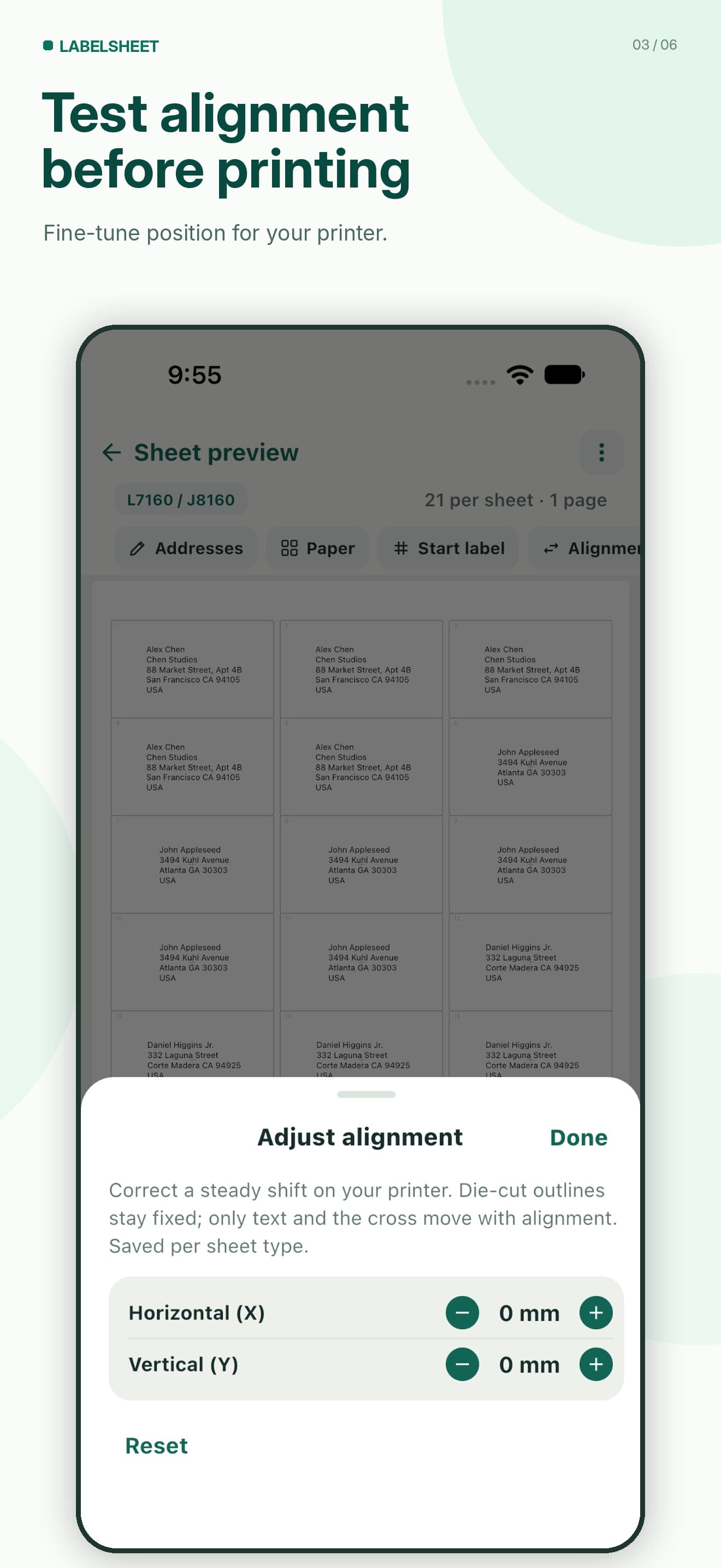 LabelSheet Adjust alignment controls